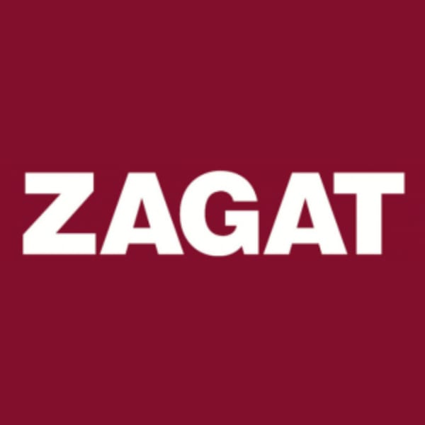 The word "ZAGAT" in bold white letters against a solid maroon background.